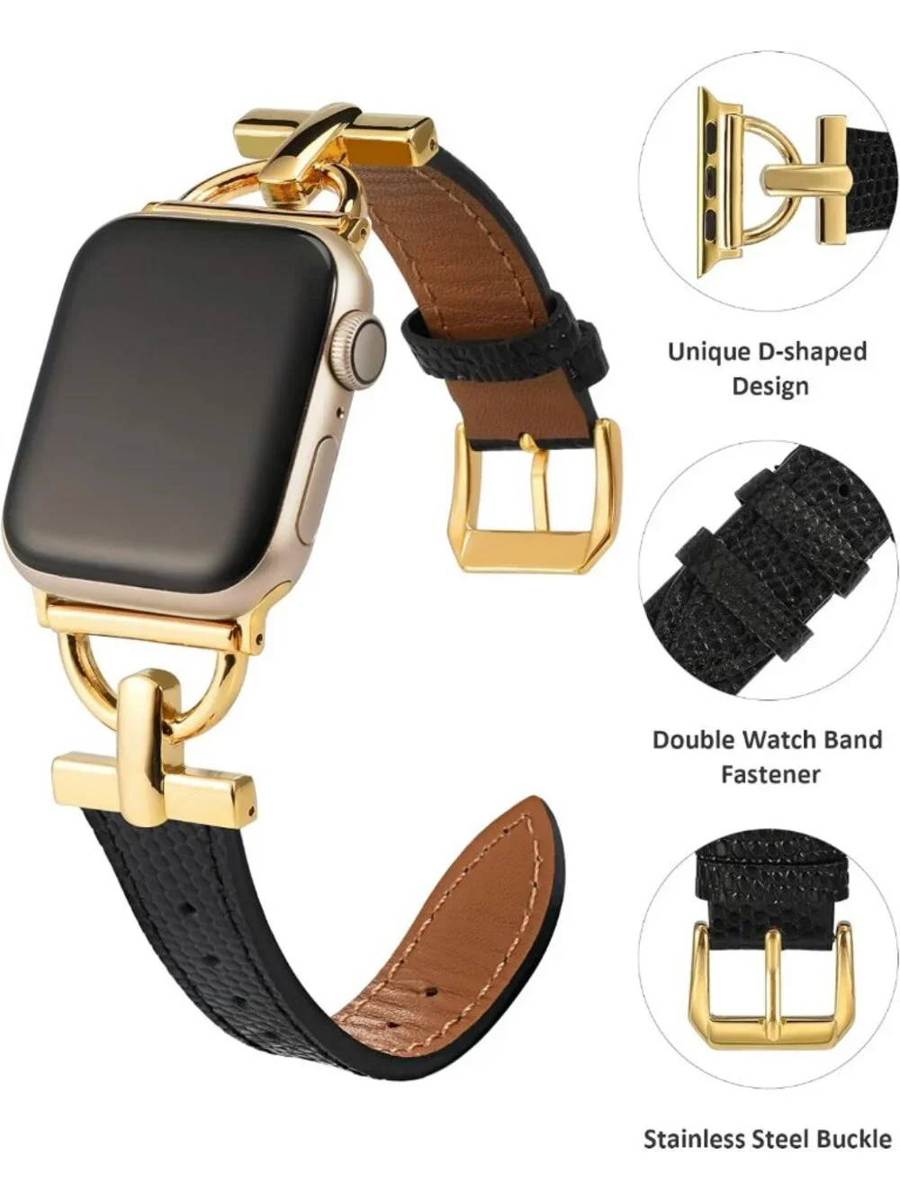 Stylish Leather Apple Watch Band for Women - 38mm to 49mm, Dressy iWatch Strap
